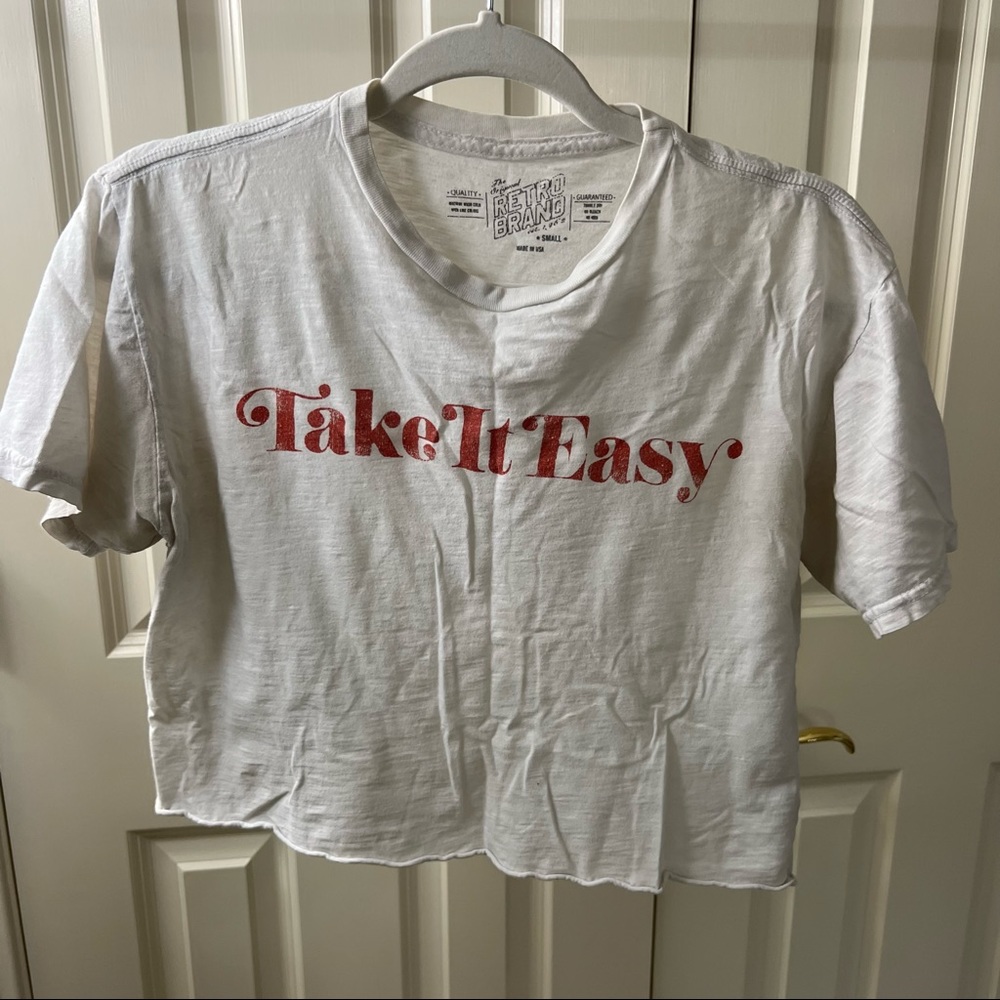 White graphic cropped T-shirt